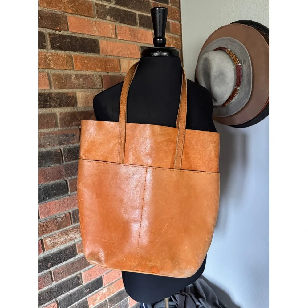 ABLE Abera Commuter Tote Cognac Leather Shoulder Bag Handcrafted Brown Large